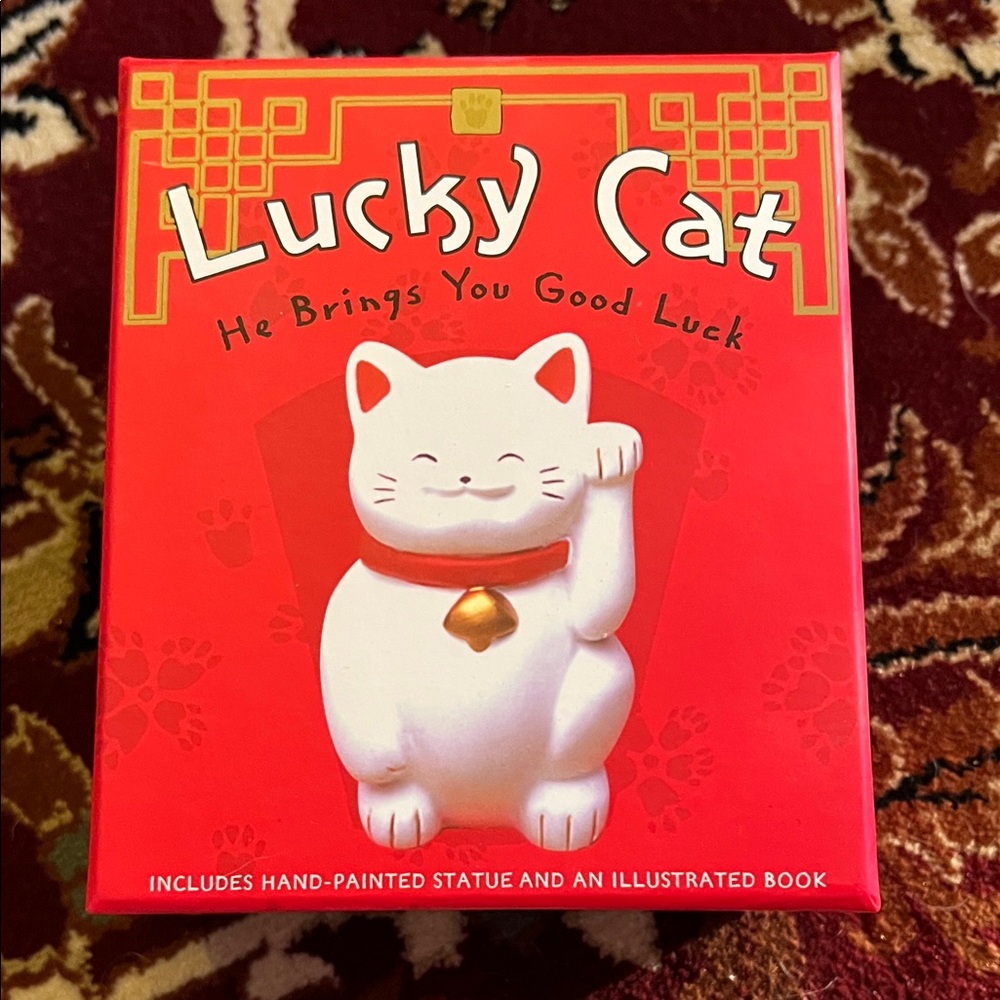 Lucky Cat Red Figurine with Book